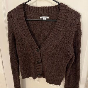 American Eagle Brown Cable Knit Sweater Button Up Cardigan
